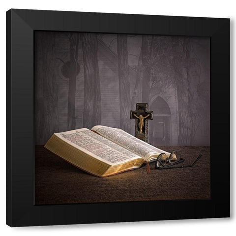 Bible Still Life Black Modern Wood Framed Art Print by McFerrin, Larry
