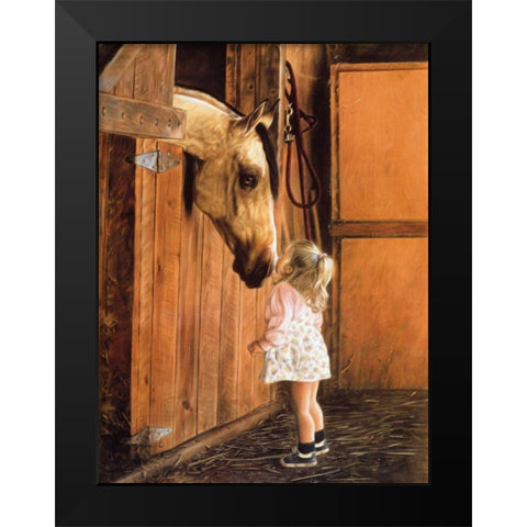 Little Visitor Black Modern Wood Framed Art Print by Harrison, Lesley