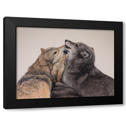 Three Wolves Black Modern Wood Framed Art Print by Harrison, Lesley
