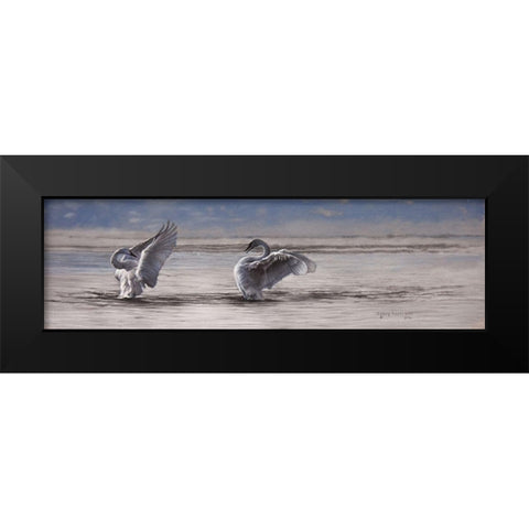 Dance of the Swans Black Modern Wood Framed Art Print by Harrison, Lesley