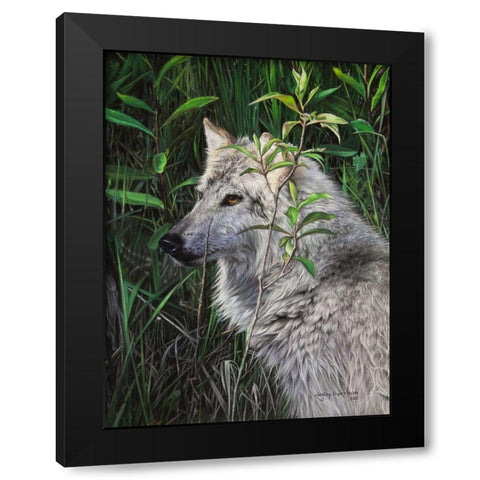 One Wet Wolf Black Modern Wood Framed Art Print by Harrison, Lesley