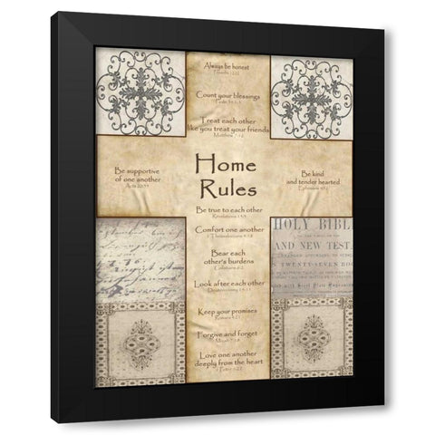 Home Rules Cross Black Modern Wood Framed Art Print by Wolk, Lisa