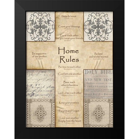 Home Rules Cross Black Modern Wood Framed Art Print by Wolk, Lisa