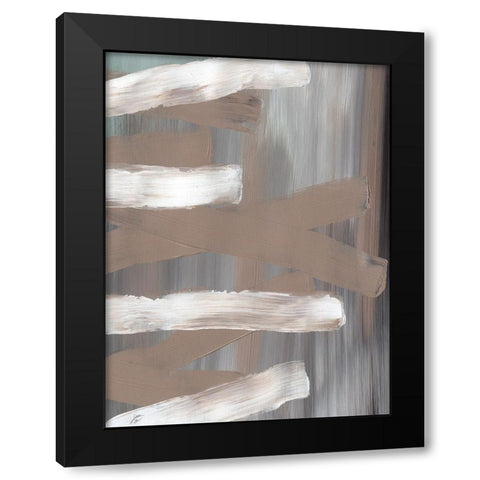 White and Tan Strokes Black Modern Wood Framed Art Print by Lee, Judson