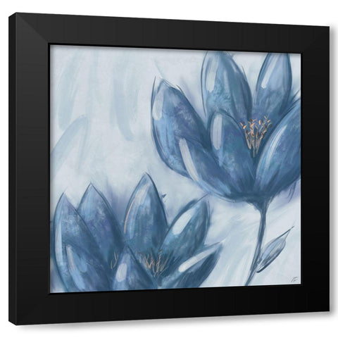 Blue Flowers Black Modern Wood Framed Art Print by Lee, Judson