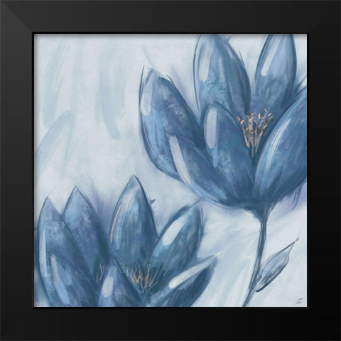 Blue Flowers Black Modern Wood Framed Art Print by Lee, Judson