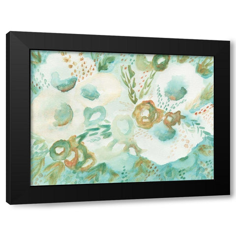 Loose Teal Floral Black Modern Wood Framed Art Print with Double Matting by Lee, Judson