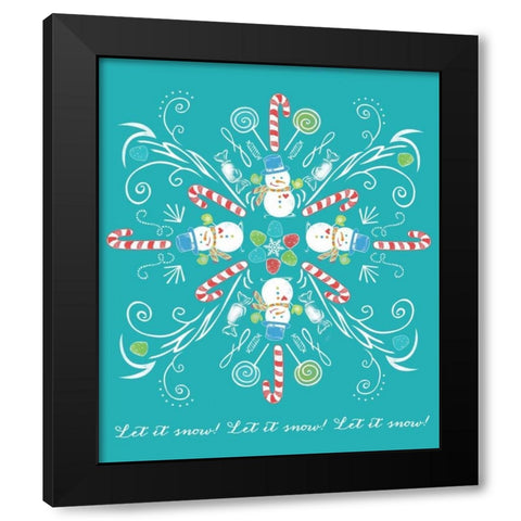 Snowman Snowflake Black Modern Wood Framed Art Print by Longfellow Designs