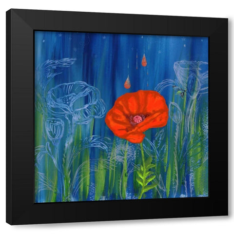 Poppy Night Black Modern Wood Framed Art Print with Double Matting by Longfellow Designs