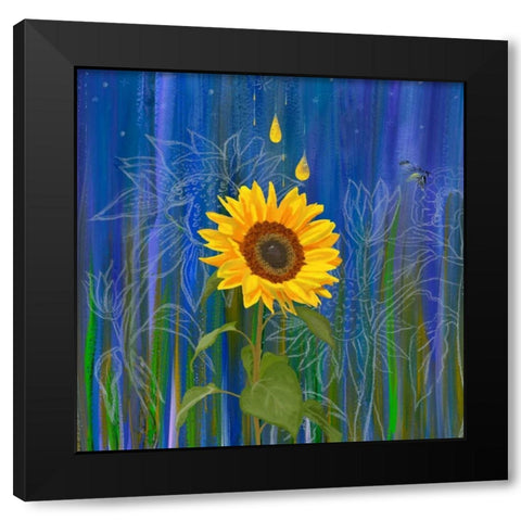 Sunflower Black Modern Wood Framed Art Print with Double Matting by Longfellow Designs