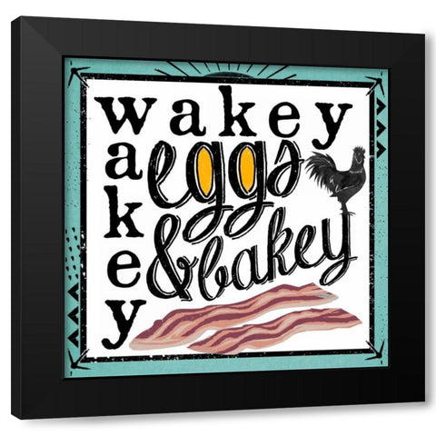 Wakey Black Modern Wood Framed Art Print by Longfellow Designs