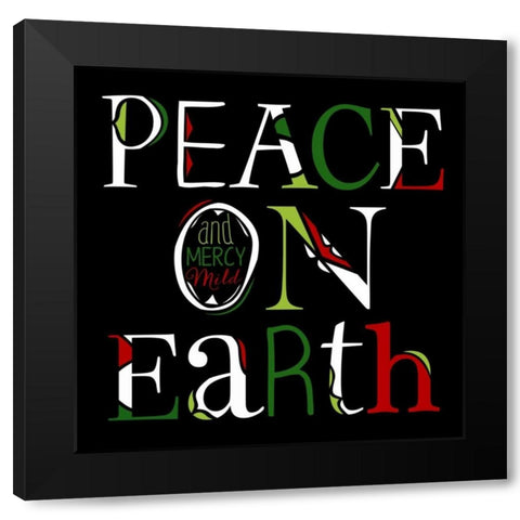 Peace on Earth on Black Black Modern Wood Framed Art Print with Double Matting by Longfellow Designs