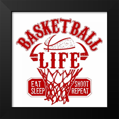 Basketball Life Red Black Modern Wood Framed Art Print by Longfellow Designs