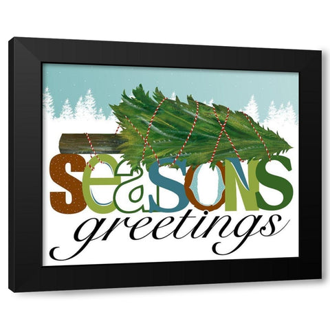 Seasons Greetings Black Modern Wood Framed Art Print by Longfellow Designs