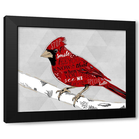Cardinal Hello White Black Modern Wood Framed Art Print by Longfellow Designs