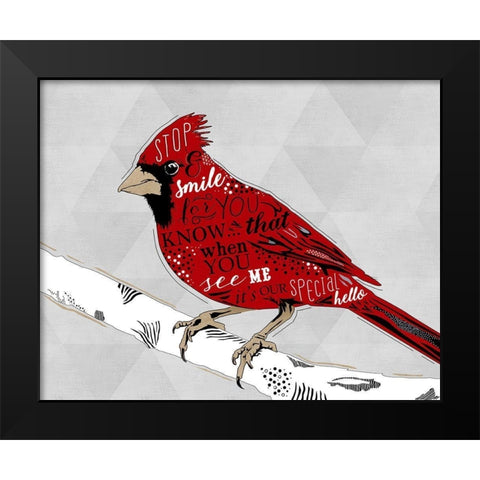 Cardinal Hello White Black Modern Wood Framed Art Print by Longfellow Designs