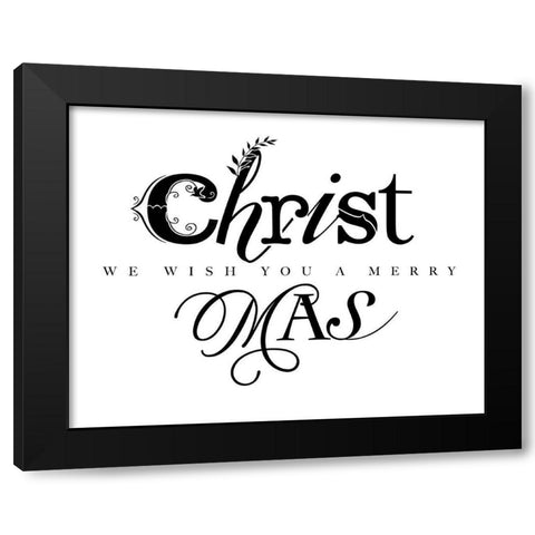 Black and White Merry Christmas Black Modern Wood Framed Art Print by Longfellow Designs