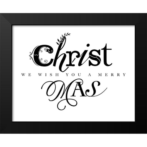 Black and White Merry Christmas Black Modern Wood Framed Art Print by Longfellow Designs