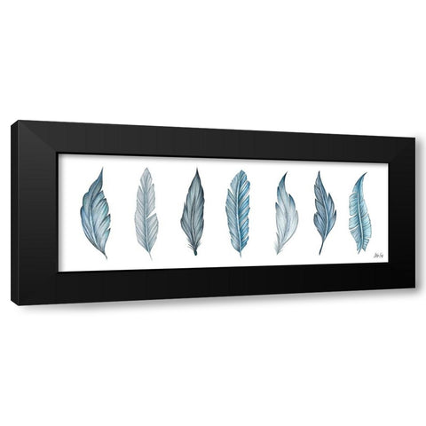 Teal Feathers Black Modern Wood Framed Art Print with Double Matting by Fay, Mela
