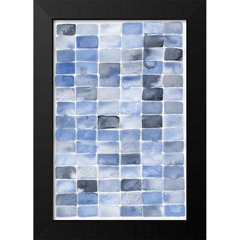 Blue Abstract Black Modern Wood Framed Art Print by Fay, Mela