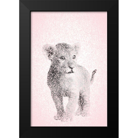 Pink Lion Cub Black Modern Wood Framed Art Print by Fay, Mela
