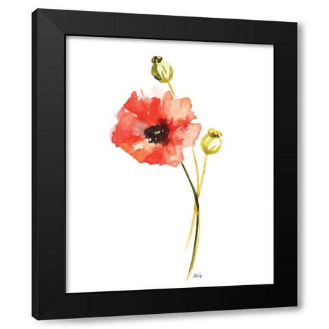 Red Poppy Black Modern Wood Framed Art Print by Fay, Mela