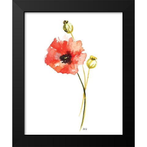 Red Poppy Black Modern Wood Framed Art Print by Fay, Mela