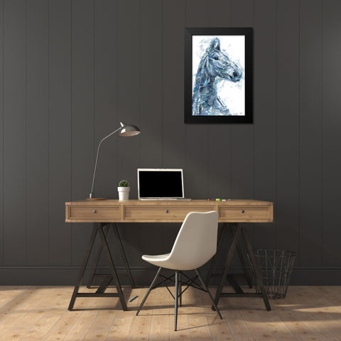 Horse in Blue II Black Modern Wood Framed Art Print by Fay, Mela