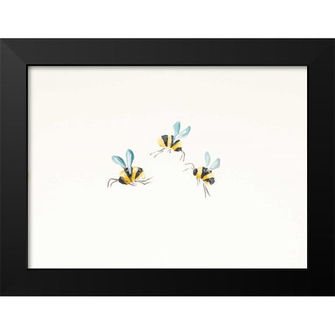 3 Bees on White Black Modern Wood Framed Art Print by Strong, Molly Susan