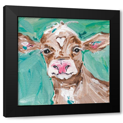 Heart Head Cow Black Modern Wood Framed Art Print with Double Matting by Strong, Molly Susan