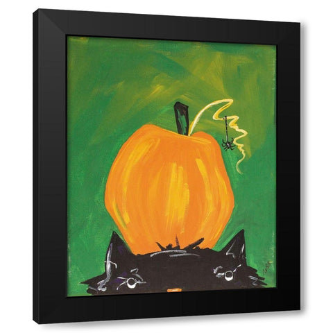 Cat and Pumpkin Black Modern Wood Framed Art Print by Strong, Molly Susan
