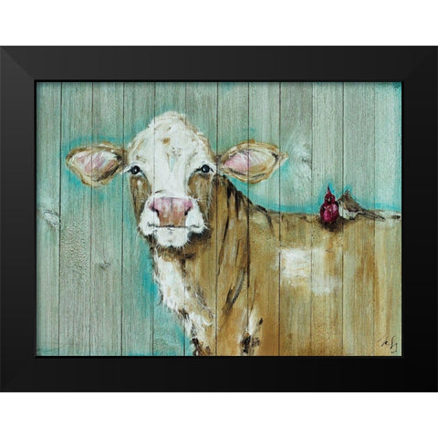 Cow and Bird Pals Black Modern Wood Framed Art Print by Strong, Molly Susan