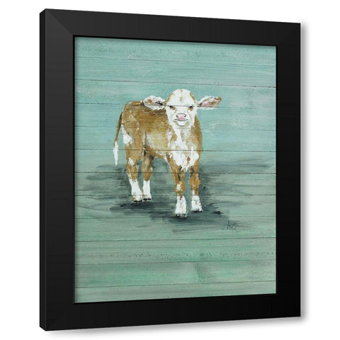 Baby Cow Black Modern Wood Framed Art Print with Double Matting by Strong, Molly Susan