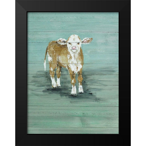 Baby Cow Black Modern Wood Framed Art Print by Strong, Molly Susan