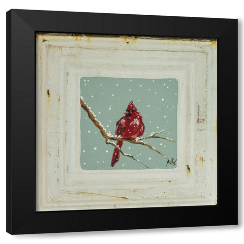 Cardinal in Snow Black Modern Wood Framed Art Print by Strong, Molly Susan