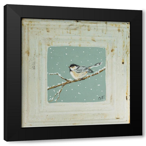 Chickadee in Snow Black Modern Wood Framed Art Print by Strong, Molly Susan