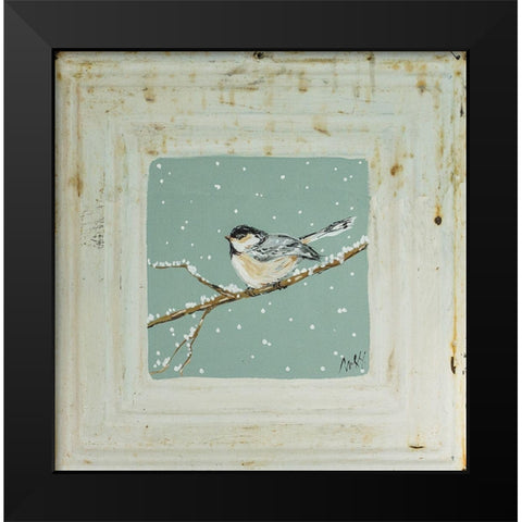 Chickadee in Snow Black Modern Wood Framed Art Print by Strong, Molly Susan