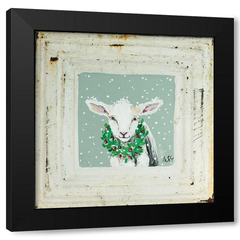 Lamb in Snow Black Modern Wood Framed Art Print by Strong, Molly Susan
