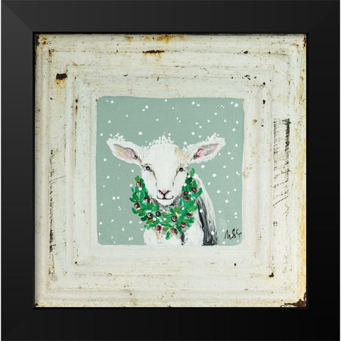 Lamb in Snow Black Modern Wood Framed Art Print by Strong, Molly Susan