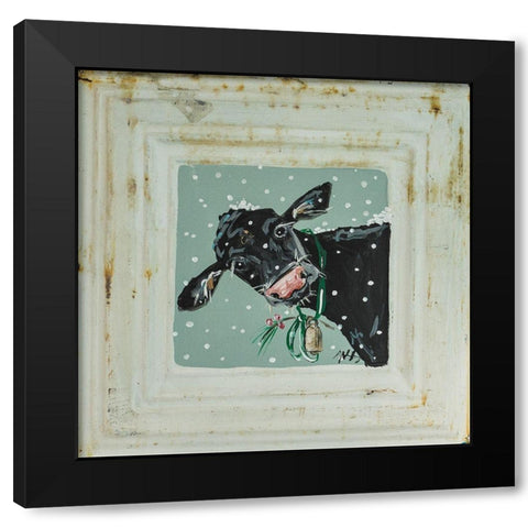 Cow in Snow Black Modern Wood Framed Art Print with Double Matting by Strong, Molly Susan