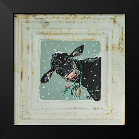 Cow in Snow Black Modern Wood Framed Art Print by Strong, Molly Susan