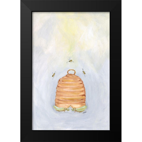 Bees Black Modern Wood Framed Art Print by Strong, Molly Susan