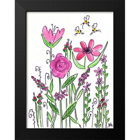 Pink Flowers Black Modern Wood Framed Art Print by Strong, Molly Susan