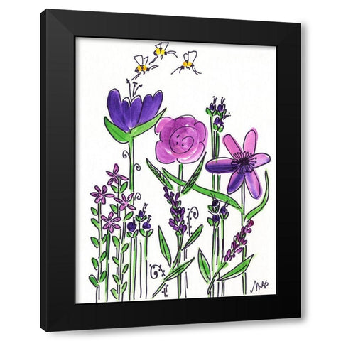 Purple Flowers Black Modern Wood Framed Art Print with Double Matting by Strong, Molly Susan