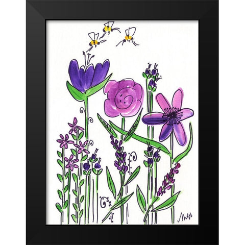 Purple Flowers Black Modern Wood Framed Art Print by Strong, Molly Susan