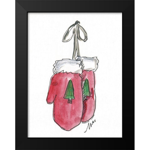 Red Mittens Black Modern Wood Framed Art Print by Strong, Molly Susan