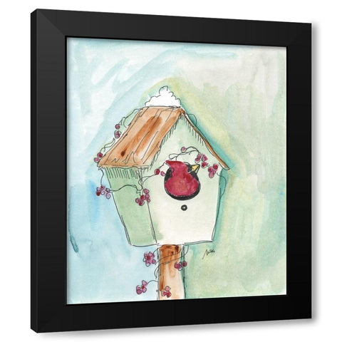 Birdhouse Cardinal Black Modern Wood Framed Art Print with Double Matting by Strong, Molly Susan