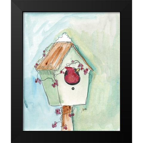 Birdhouse Cardinal Black Modern Wood Framed Art Print by Strong, Molly Susan