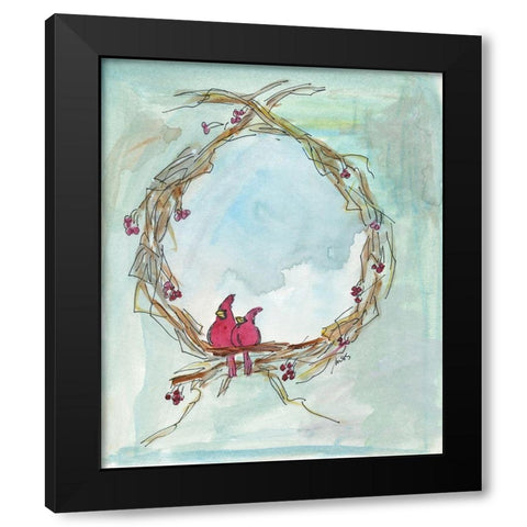 Cardinal Wreath Black Modern Wood Framed Art Print by Strong, Molly Susan