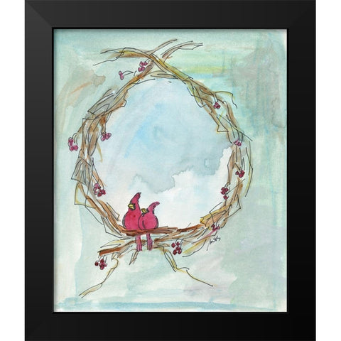 Cardinal Wreath Black Modern Wood Framed Art Print by Strong, Molly Susan